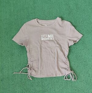 Womens I Love Me Myself And I Dusty Rose Colored Embroidered Top Sz Medium